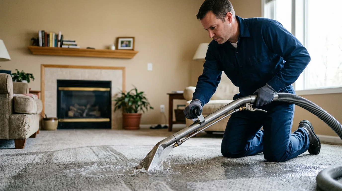 Water damage restoration technician working near Watervliet, MI